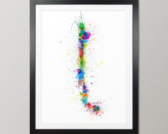 Chile Map, Abstract Paint Splashes Art Print Poster, Portrait - SP (3107)