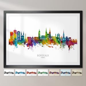 Ligne d'horizon de Bordeaux, France, affiche d'impression d'art peinture paysage urbain CX (23322)