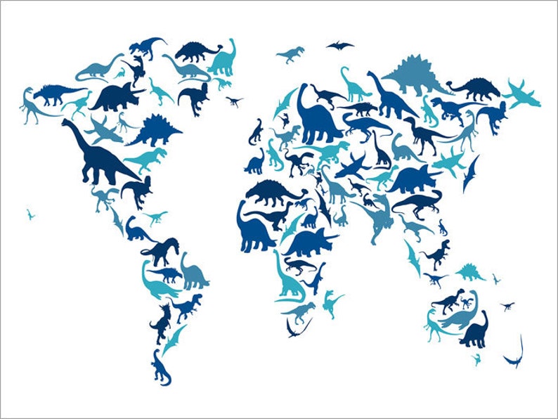Dinosaur Map of the World Map Art Print 583 - Etsy