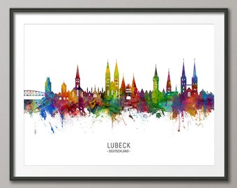 Lubeck Skyline Deutschland, Cityscape Painting Art Print Poster CX (6634)