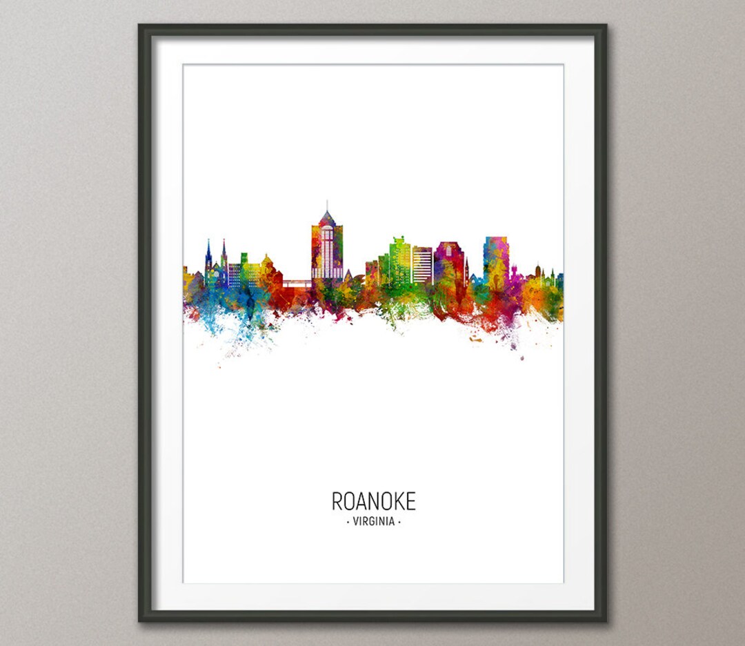 Roanoke Skyline, Roanoke Virginia Cityscape Art Print Poster Portrait