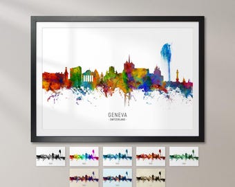 Geneva Skyline Switzerland, Cityscape Art Print Poster KX (6533)