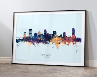 Nashville Skyline Tennessee, Cityscape Art Print Poster HX (12060)
