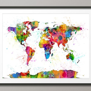 Watercolor Map of the World Map, Art Print (1151)