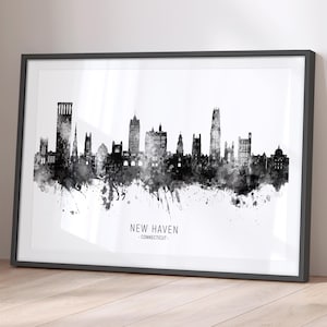 Skyline de New Haven, Connecticut, poster impression d'art peinture paysage urbain BX (21969)