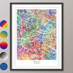 Berlin Karte, Deutschland Stadt Karte, Aquarell Kunstdruck Poster (31296)