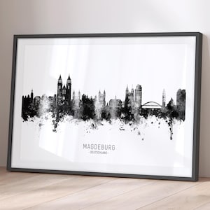 Magdeburg Skyline Deutschland, Cityscape Painting Art Print Poster BX (16452)