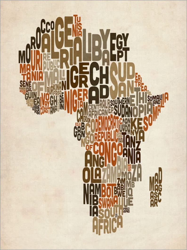 Africa text. Типографика карта. Дизайн плакат Африка. Poster for Africa.