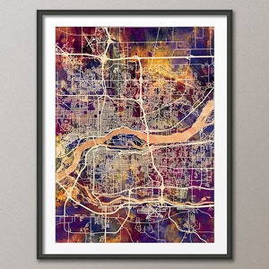 Carte de quatre villes, Davenport, Bettendorf, Rock Island, Moline, impression d'art (2508)