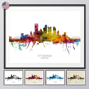Pittsburgh Skyline Pennsylvania, Cityscape Painting Art Print Poster YX (6561)