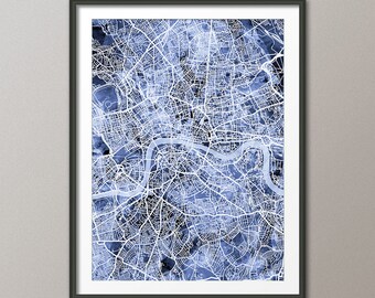 Mapa de Londres, Mapa de Ruas da Cidade de Londres, Inglaterra, impressão artística (3035)