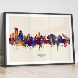 Valencia Skyline Spain, Cityscape Painting Art Print Poster LX (15227)