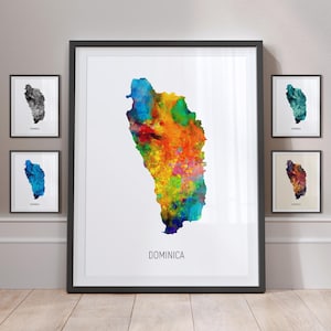 Carte de la Dominique, aquarelle, impression d'art, affiche MX (10819)
