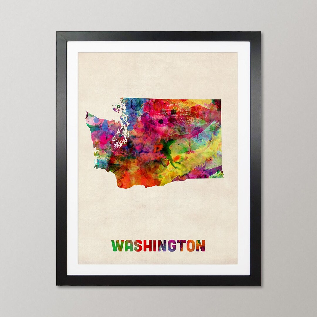 Washington Map USA, Watercolor United States of America Art Print ...