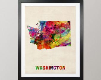 Washington Map USA, Watercolor United States of America Art Print Poster - JX (369)