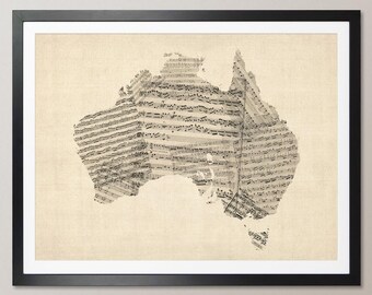 Old Sheet Music Map of Australia Map, Art Print QX (926)