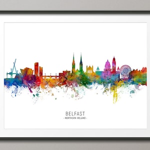 Belfast Skyline Northern Ireland, Cityscape Painting Art Print Poster CX (6487)