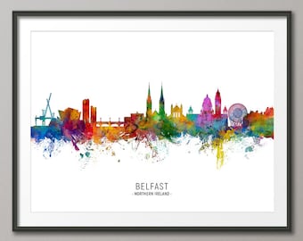 Belfast Skyline Northern Ireland, Cityscape Painting Art Print Poster CX (6487)