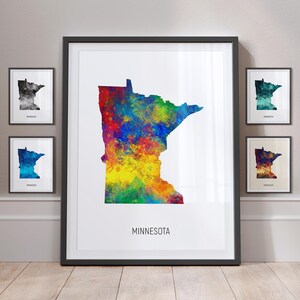 Carte du Minnesota, impression d'art à l'aquarelle de l'État des États-Unis, affiche MX (30988)