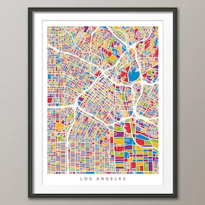Los Angeles Map, Downtown Los Angeles California City Street Map, Art Print (2343)