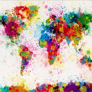 Paint Splashes Map of the World Map, Canvas Art Print (168) - Etsy UK