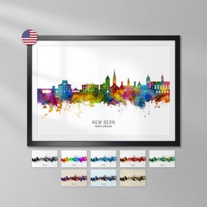 New Bern Skyline North Carolina, Cityscape Art Print Poster YX (27369)