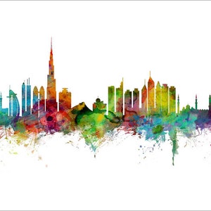 Dubai Skyline United Arab Emirates, Cityscape Painting Art Print Poster CX 6496 image 4