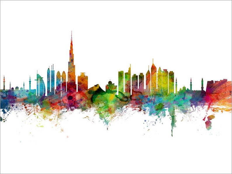 Dubai Skyline United Arab Emirates, Cityscape Painting Art Print Poster CX 6496 image 4