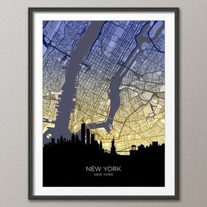 Carte des toits de la ville de New York, affiche imprimée paysage urbain (32254)