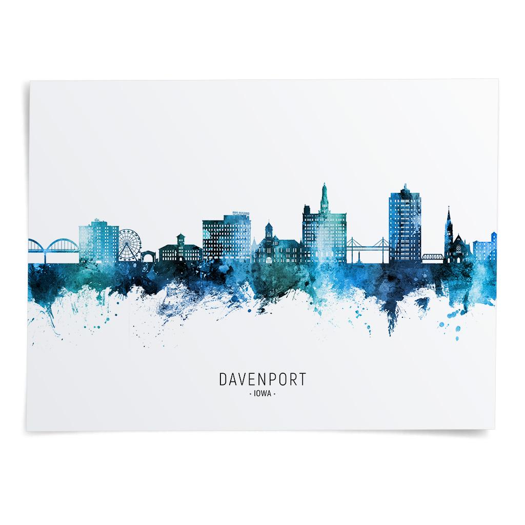 Davenport Skyline Iowa, Cityscape Painting Art Print Poster CX