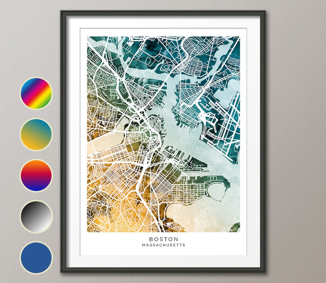 Boston Map, Massachusetts City Map, Watercolour Art Print Poster (31241 ...