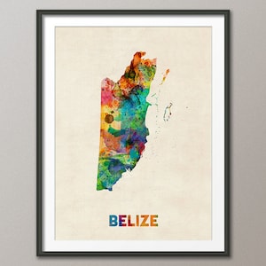 Belize Watercolor Map, Art Print (1332)