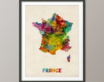 France Watercolor Map, Art Print (474)