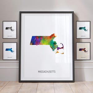 Massachusetts Map, US State Watercolour Painting Art Print Poster MX (30987)