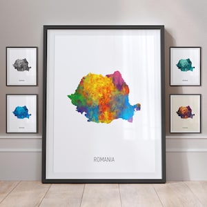 Romania Map, Watercolour Painting Art Print Poster MX (10919)