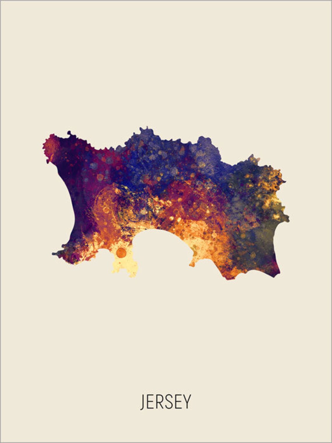 Jersey Channel Islands Map Watercolour Art Print Poster Etsy