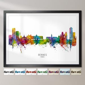 Ligne d'horizon de Rennes, France, impression d'art peinture paysage urbain Poster CX (23414)