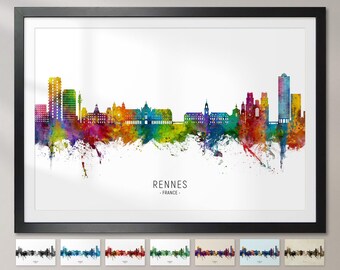 Ligne d'horizon de Rennes, France, impression d'art peinture paysage urbain Poster CX (23414)