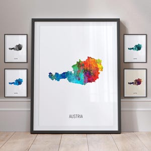 Póster con impresión artística de acuarela con mapa de Austria MX (10775)