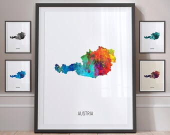 Austria Map, Watercolour Painting Art Print Poster, Portrait - MX (10775)