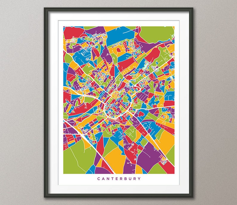 Canterbury Map Canterbury Kent England City Street Map Art | Etsy