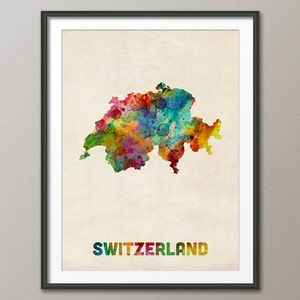 Schweiz Aquarell Landkarte, Kunstdruck (1105)