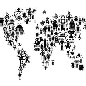 Robots Map of the World Map for Children and Kids, Art Print 1559 - Etsy