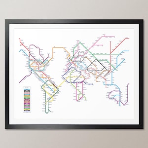 Weltkarte als Tube Metro U-Bahn Netz, Art Print WM (596)