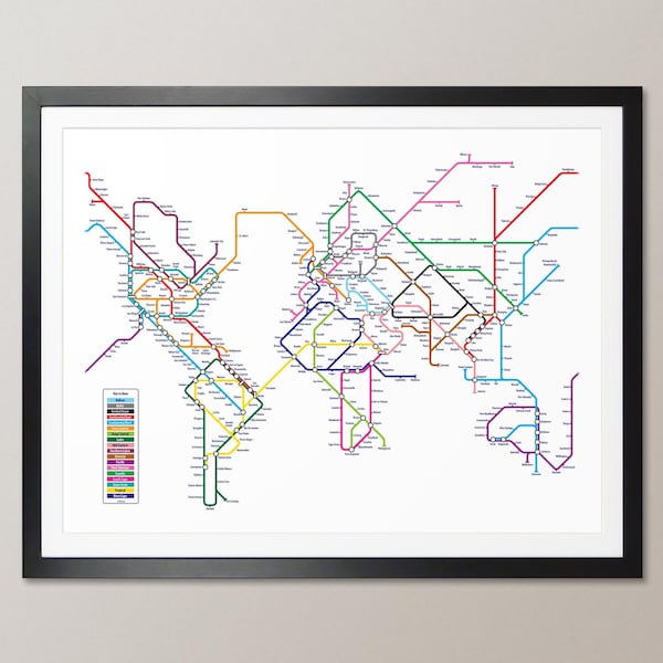 World Map as a Tube Metro Subway System, Art Print WM (596)