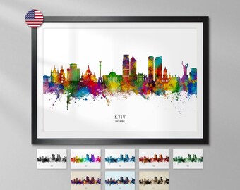 Kyiv Skyline Ukraine, Kiev Cityscape Art Print Poster YX (27553)