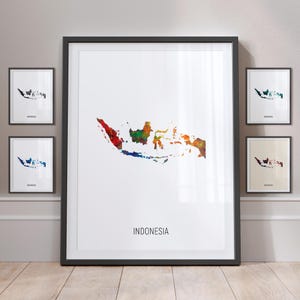 Póster con impresión artística de acuarela con mapa de Indonesia MX (10851)