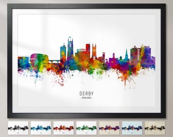 Derby Skyline Inglaterra, pintura de paisagem urbana, impressão de arte, pôster CX (8879)