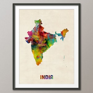 India Watercolor Map, Art Print (1107)