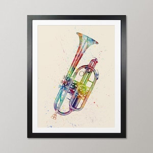 Cornetmuziekinstrument, abstracte aquarel - kunstafdruk poster (2514)